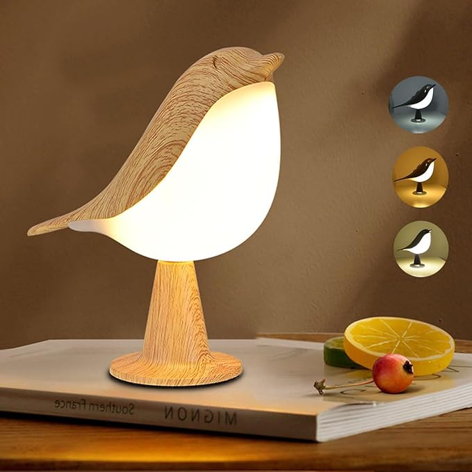 Small Cordless Bedside Lamp, Bird Lamp Touch Sensor, LED Table Lamp with Touch Dimmer,3 Level Brightness Nightstand Lamps, Rechargered Desk Lamp for Bedroom, Office, College Dorm Room