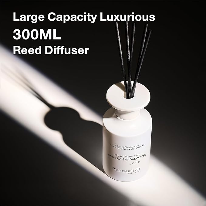M&SENSE Reed Diffuser Set, 10.14 fl oz Large Reed Diffuser, Vanilla Sandalwood Scented with Natural Essential Oils, Long Lasting with 7 Sticks, Non-Toxic Home Fragrance Reed Diffuser for Bedroom