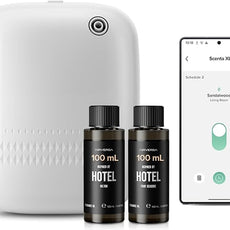 Smart Waterless Essential Oil Diffuser (400 mL Capacity) Starter Kit with 200mL Hotel Scent Fragrance Oils, Up to 2000 sq ft App Control Scent Air Machine with 12V1A Power Adapter, ANW Kit White