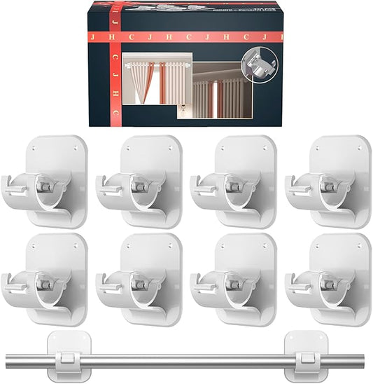 Adhesive Curtain Rods No Drilling Holder,No Drill Curtain Rod Brackets,Renter Friendly Curtain Hooks for Hanging Drapes,Over Blinds for Dorm Apartment Kitchen Bedroom Home Bathroom
