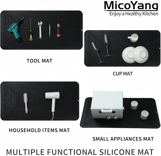 Silicone Dish Drying Mat for Multiple Usage,Easy clean,Eco-friendly,Heat-resistant Silicone Mat for Kitchen Counter or Sink,Refrigerator or Drawer Liner Black 5XL 36inches x 18inches