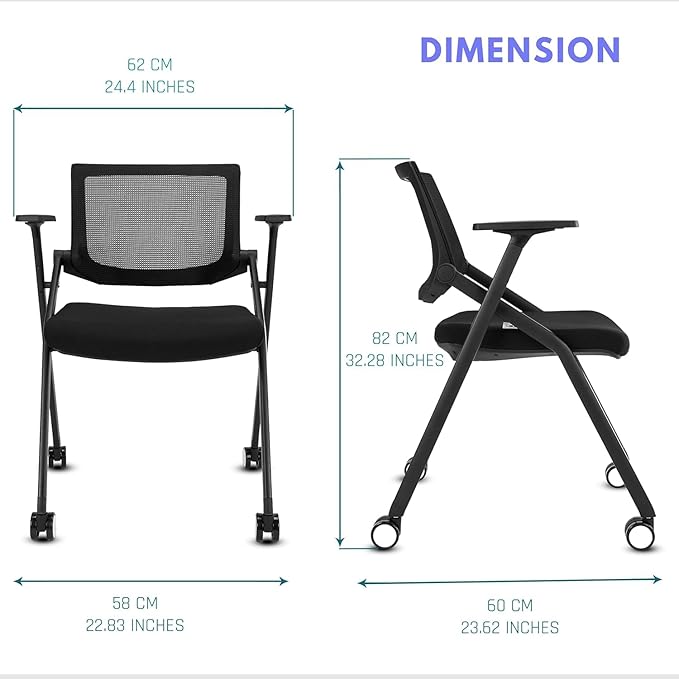 10 Pack Stackable Conference Room Chairs with Wheels and Paddle, Ergonomic Mesh Back and Arms for Meeting, Conference, Reception, Training Room & Home Office Desk Folding Chairs, Black