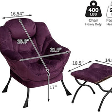 HollyHOME Lazy Chair with Foldable Ottoman, Accent Comfy Lounge Armchair and Folding Footrest Stool, Leisure Sofa Reading Chair and Footstool for Living Room, Bedroom, Dorm,Velvet Purple