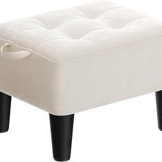 SONGMICS Foot Stool with Legs, Small Footstool Ottoman, Velvet Seat with Thick Cushion, for Living Room, Bedroom, Entryway, 330 lb Weight Capacity, Cream White ULOM501W01