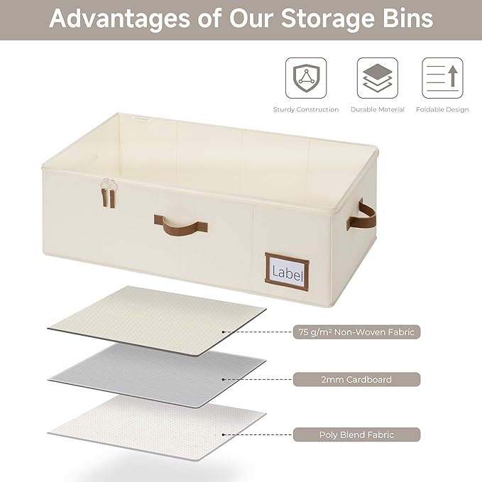 StorageWorks Under Bed Storage Bins, 10'' Underbed Storage Containers with Lid, 77L Clothes Organizer for Bedding, Blankets, Sweaters, Shoes, 2-Pack