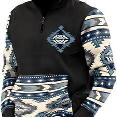 Western Sweatshirts for Men Aztec Cowboy Vintage Graphic Fleece Hoodie Mens Quarter Zip Pullover Country Jacket