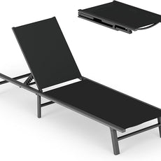 Ciokea Upgraded Aluminum Outdoor Lounge Chair - No Assembly Needed, Foldable Patio Chaise Lounge with 5 Adjustable Positions, Reinforced Frame for Extra Durability, Pool Beach Lounge Chair,Black
