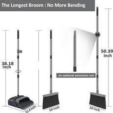 kelamayi Broom and Dustpan Set for Home, Office, Indoor&Outdoor Sweeping, Stand Up Broom and Dustpan (Black&Gray)