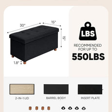 B FSOBEIIALEO Storage Ottoman with Tray, Foot Stools and Ottomans with Legs, Storage Cube Seat Linen Black 30