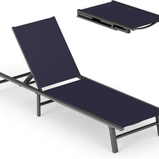 Ciokea Upgraded Aluminum Outdoor Lounge Chair - No Assembly Needed, Foldable Patio Chaise Lounge with 5 Adjustable Positions, Reinforced Frame for Extra Durability, Pool Beach Lounge Chair, Navy Blue