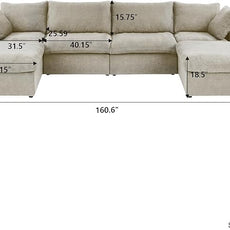 Cloud Couch Modular Sectional Sofa with 2 Storage Ottomans,160.6