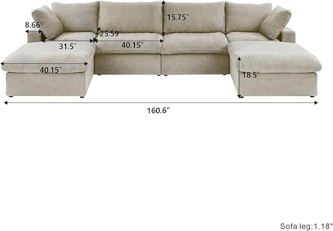 Cloud Couch Modular Sectional Sofa with 2 Storage Ottomans,160.6" U Shaped Couch,Minimalist 6 Seater Wide Deep Seat Convertible Couches, Covers Washable&Replaceable,Khkai
