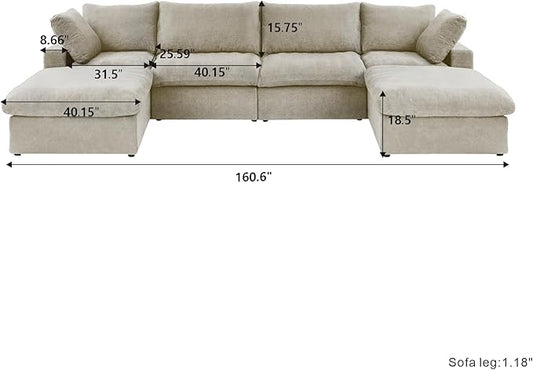 Cloud Couch Modular Sectional Sofa with 2 Storage Ottomans,160.6" U Shaped Couch,Minimalist 6 Seater Wide Deep Seat Convertible Couches, Covers Washable&Replaceable,Khkai