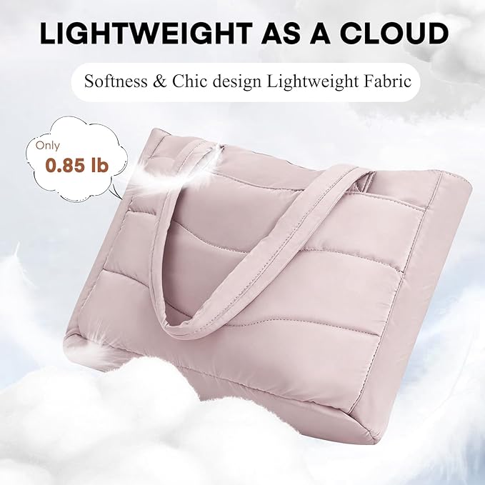 Skycase Puffer Tote Bag for Women - Lightweight Puffy Work Handbag- Large Laptop Quilted Shoulder Bag for Daily, Travel, Gym