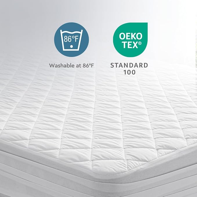 YATAS BEDDING Perle Quilted Fitted Mattress Protector, Machine Washable and Easy Care, Superior Protection and Comfort,100% Cotton Breathable top, (California King) - 71"x85" - 14" Deep Pocket