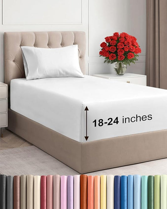 Extra Deep Pocket Twin Sheets - 3 Piece Breathable & Cooling Bed Sheets - Hotel Luxury Bed Sheet Set - Soft, Wrinkle Free & Comfy - Easily Fits Extra Deep Mattresses - Deep Pocket White Sheets Set