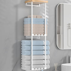 HapiRm Towel Racks for Bathroom Storage - Wall Mounted Towel Holder with Shelf, Rolled Towel Storage Bath Towel Organizer for Small Bathroom, Camper, Rv - White