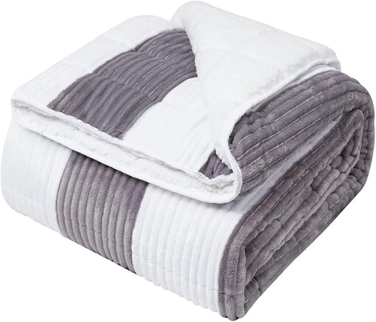 Sherpa Weighted Blanket for Adults 15lbs, 48"x72", Twin Full Size Fuzzy Heavy Throw Blanket for 120-160lbs, Microfiber Soft Thick Big Blankets Weighted Comforter Breathable Gift for Sleeping, Grey