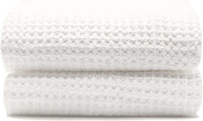 Italic Sedona Waffle Bath Towels, 410 GSM 100% Cotton, Set of 2, Soft, Quick-Drying & Lightweight Waffle Weave Towels, White