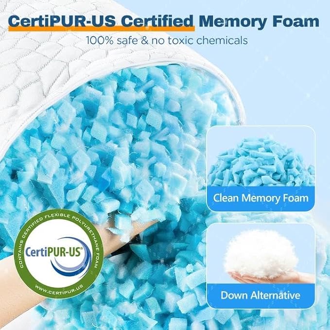 SUPA MODERN Cooling Bed Pillows for Sleeping 1 Pack Shredded Memory Foam Pillows Adjustable Cool Pillow for Side Back Stomach Sleepers Luxury Gel Pillows Standard Size, for Women Men