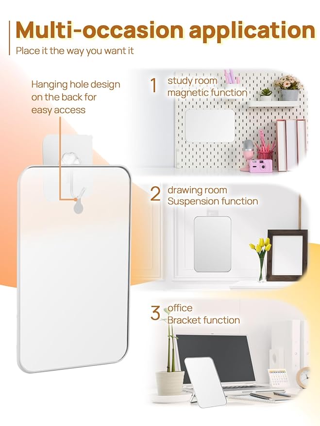 OMIRO Desk Makeup Mirror, 8 x 5 inches Table Mirror with Foldable Stand and Hanging Hole for Shaving and Travelling, White,2PCS