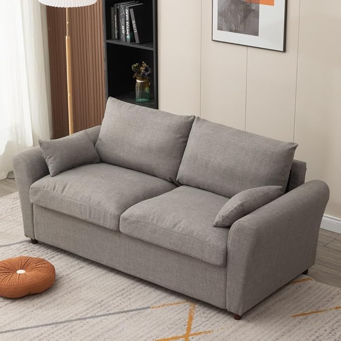 Panana Modern 2 and 3 Seats Loveseat Sofa Couch with Storage, Small Love Seat Couches for Living Room, Bedroom, Apartment, Office (Light Gray Linen Fabric, Sock Arm - 3 Seater)