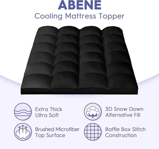ABENE Mattress Topper Full for Back Pain Relief, Extra Thick Mattress Pad Pillowtop, Soft Mattress Protector Cover with 8"-21" Deep Pocket, Overfilled Down Alternative Filling (Black, Full)