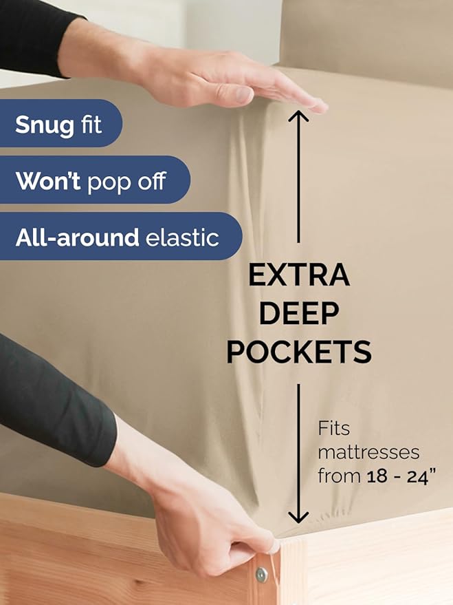 Extra Deep Pocket Cal King Sheets - 4 Piece Breathable & Cooling Bed Sheets - Hotel Luxury Bed Sheet Set - Soft, Wrinkle Free & Comfy - Easily Fits Extra Deep Mattresses - Deep Pocket Cream Sheets Set