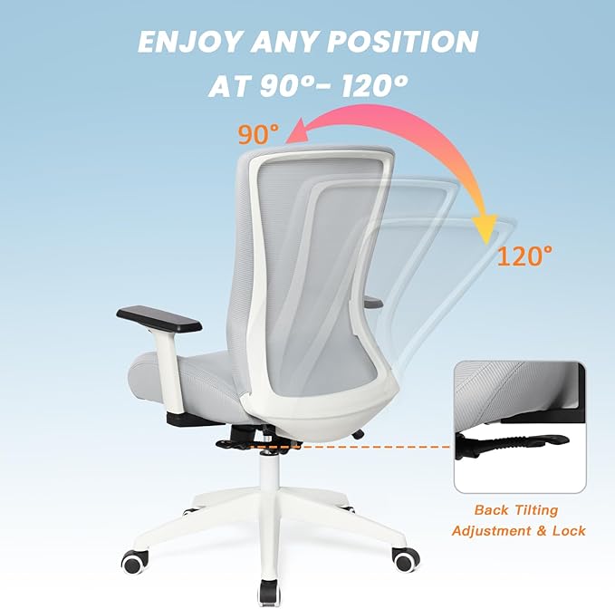 Heavy Duty Big and Tall Office Chair 400lb for Heavy People, Ergonomic Wide Desk Chair White Mesh Office Chair with Lumbar Support, Adjustable Height and Armrests