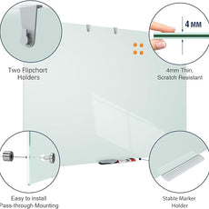 TSJ OFFICE Glass Dry-Erase Board - 48 x 30 Inches Wall Mounted Magnetic Whiteboard, Large Frameless Glass White Board for Office, Home & School