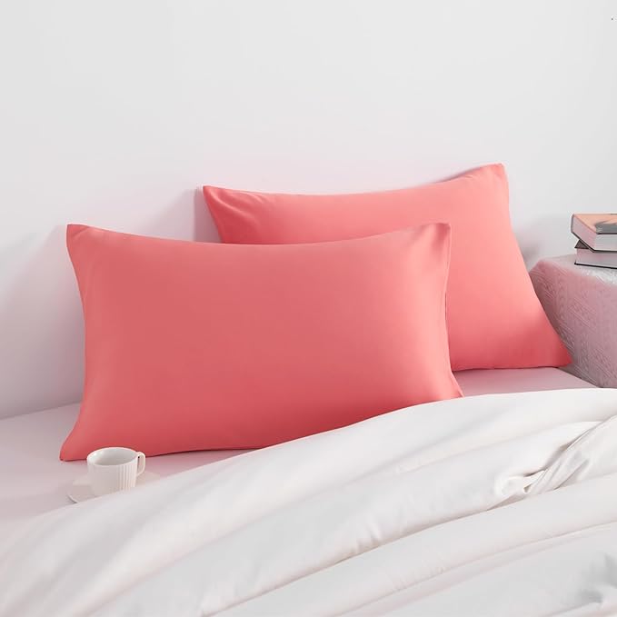 NTBAY King Pillow Cases Set of 2, 2 Pack Brushed Microfiber 20x40 Pillow Cases, Soft, Wrinkle, Fade, Stain Resistant Coral Pink Pillow Cases with Envelope Closure, 20x40 Inches, Coral Pink
