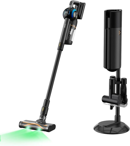 JIGOO Cordless Vacuum Cleaner 33Kpa 480W Ultra Strong Suction Stick Vacuum Cordless Rechargeable 55 Minutes Runtime with LED Headlight Portable Vacuum Cleaner for Floors, Pet Hair (V700)