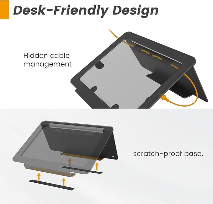 Tablet Desk Stand, All Metal 30° Ergonomic with Security Cable Lock for Office, POS Counter, Reception - Compatible with iPad 10th (10.9"), Pro 11", Air 4/5 (10.9"), Air 11"，iPad 11"(A16)