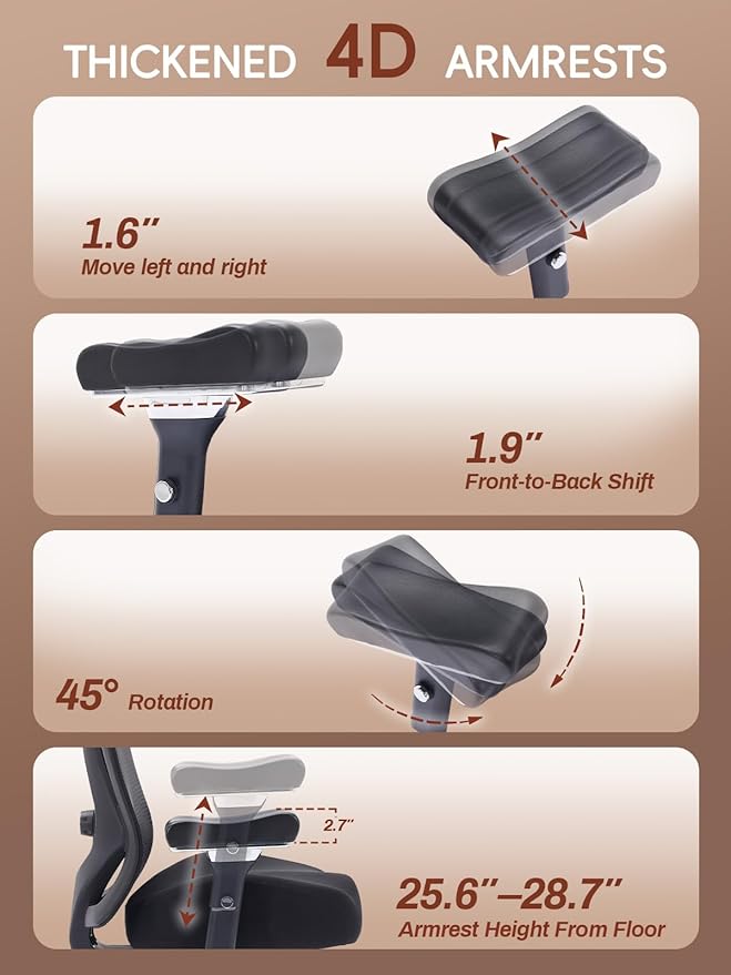 Big and Tall Office Chair 500lbs, Ergonomic Desk Chair with W Wide Thick Cushion, Executive Mesh Office Chair with Adjustable Headrest, Lumbar, Footrest, 4D Armrest Computer Task Chairs for Nap, Black