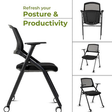 10 Pack Conference Room Chairs with Wheels and Sliding Armrest,Foldable Nesting Chair for Office School Church Waiting Room Black