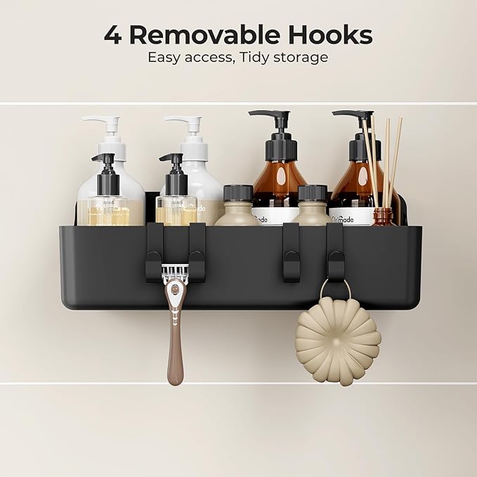 Orimade Shower Caddy 5-Pack, No-Drill Adhesive Shelves for Bathroom, Rustproof ABS Storage Organizer Set, Black