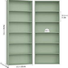 FOTOSOK 6-Tier Open Bookcase and Bookshelf Set of 2, Freestanding Display Storage Shelves Tall Bookcase for Bedroom, Living Room and Office,Green