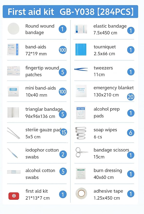 284 PCS First Aid Kit for Home, Car, Travel & Outdoor – Compact Portable Emergency Survival Kit for Camping, Hiking, Office, Business, and Public Use – Red Small Medical Essential Set