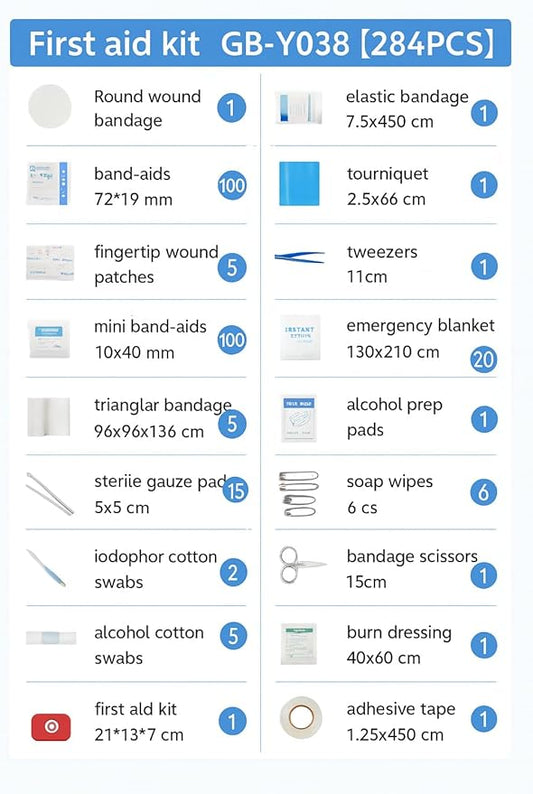 284 PCS First Aid Kit for Home, Car, Travel & Outdoor – Compact Portable Emergency Survival Kit for Camping, Hiking, Office, Business, and Public Use – Red Small Medical Essential Set