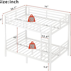 Full Over Full Bunk Bed, Metal Bunk Bed Frame Heavy Duty Bunk Beds Loft Bed Frame with Ladder and Guardrail Metal Slats No Box Spring Required for Adults Teens, White
