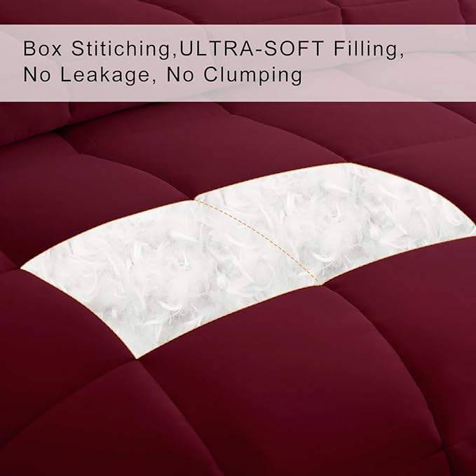 COHOME Quilted Twin XL Size Comforter - All-Season Down Alternative Duvet Insert - Luxury Hotel Soft Breathable Winter Warm Burgundy Comforter with Anti-Clump Tech & 8 Tabs -Reversible （68"x92"）