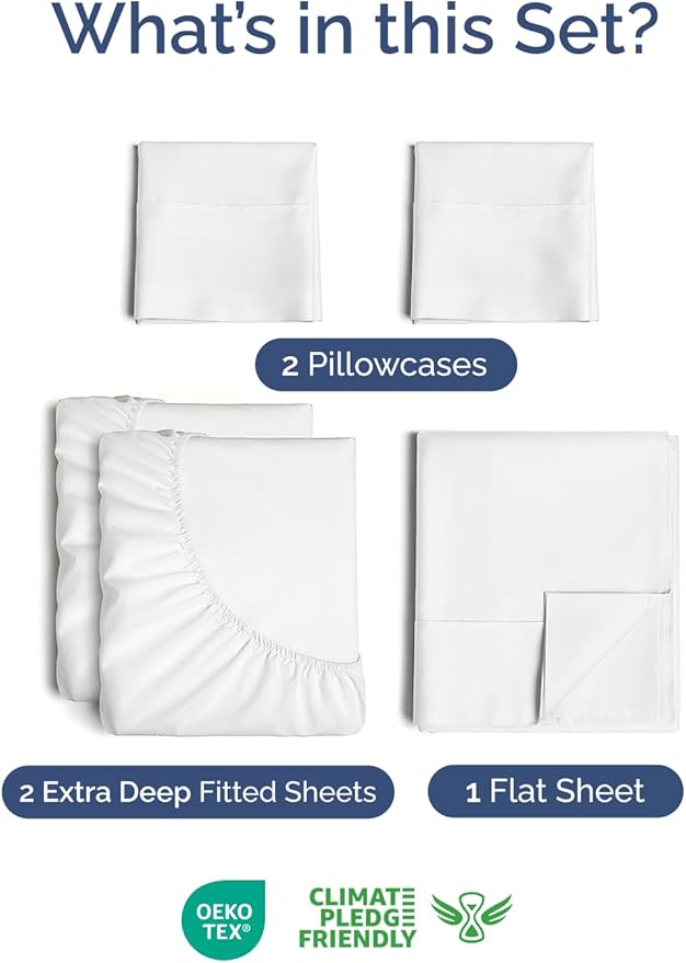 Extra Deep Pocket Split King Sheets - 5 Piece Breathable & Cooling Bed Sheets - Hotel Luxury Bed Sheet Set - Soft, Wrinkle Free & Comfy - Easily Fits Extra Deep Mattresses - Deep Pocket White Sheets