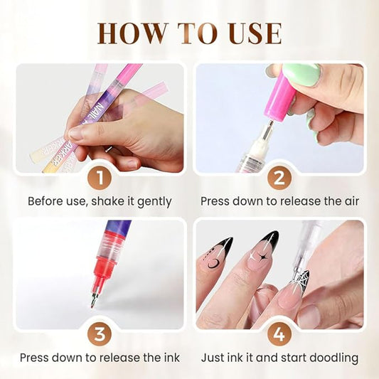 Nail Art Pens for Painting Nails, 2026 Nail Art Markers for Gel Nails, New 12 Colors Nail Art Pens Set, Diy Nail Art Tools for Dotting Drawing Painting Point Liner Christmas Gifts (1 Set)