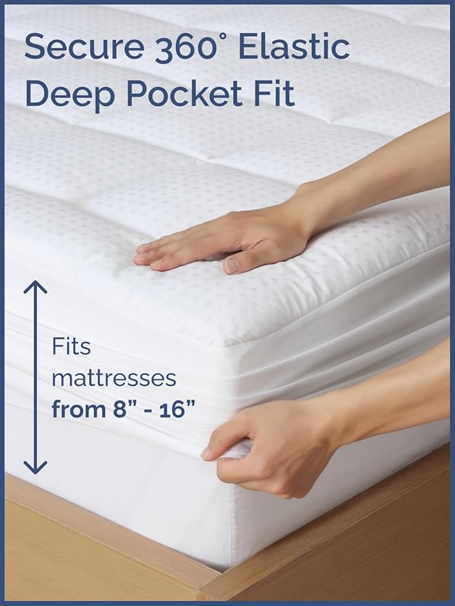 Mattress Pad Twin Size – Quilted Fitted Mattress Protector – Cotton Pillow Top Cover w/ 8-16" Deep Pockets – Thick, Comfy & Plush – Cooling, Breathable & Noiseless – Machine Washable – 39 x 75 (White)