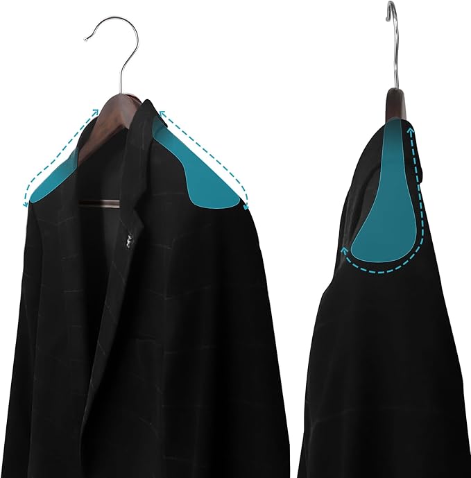 Solid Wood Suit Hangers, 6 Pack, Coat Hangers with Non Slip Trouser Bar, 360° Swivel Hook, Heavy Duty Wide Hangers for Suit, Coat, Jacket, Trousers, Pants,17.3" W x 9" H, Dark Walnut AWY0406H