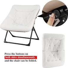 Comfy Saucer Chair for Adults, Soft Faux Fur Bedroom Chair, Accent Dorm Chairs, Flexible Living Room Reading Chairs, Oversized Folding Lounge Seat for Teens, X-Large, White