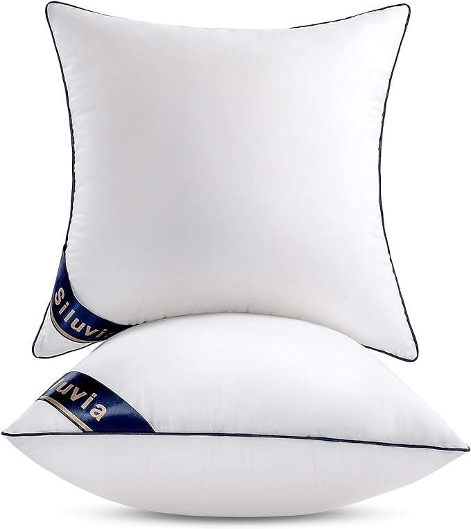 Siluvia 24x24 Pillow Inserts Set of 2 Square Throw 24 Euro Pillows with 100% Cotton Cover for Sofa, Couch, and Bed - White