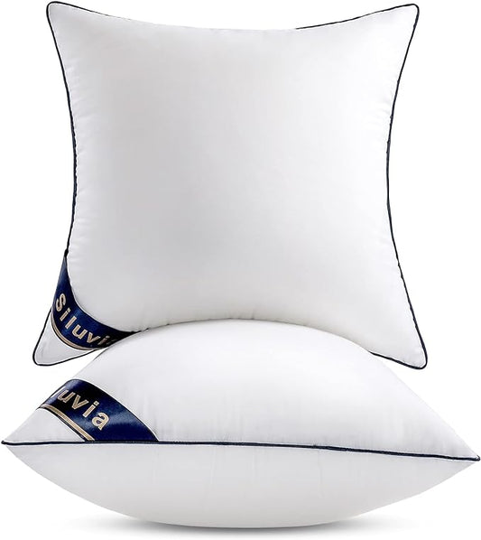 Siluvia 24x24 Pillow Inserts Set of 2 Square Throw 24 Euro Pillows with 100% Cotton Cover for Sofa, Couch, and Bed - White