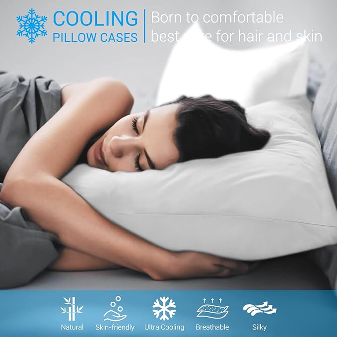 Avolare Cooling Pillow Cases, 2 Pack Arc-Chill Q-max>0.5 Cool King Size Summer Pillow Cover for Hair Skin, Soft Silky 20" x 36" Stain Pillowcase Protector with Zipper - White