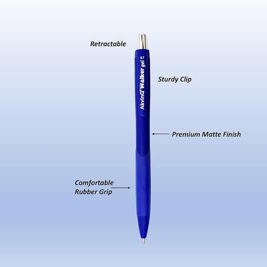 AKVINQ® Walker Gel Pens 12-Pack | 0.7mm Medium Point | Retractable Gel Ink Pen | Premium Matte Finish | Blue Ink | Smudge-Resistant | Comfortable Rubber Grip | Office & School Writing (Blue)